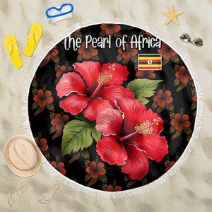 Uganda Beach Blanket - Hibiscus Flower Pattern and The Pearl of Africa Text