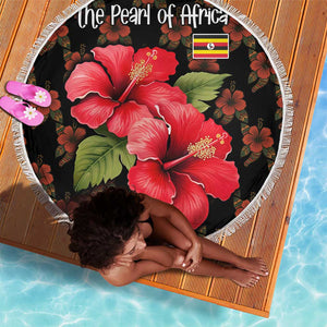 Uganda Beach Blanket - Hibiscus Flower Pattern and The Pearl of Africa Text