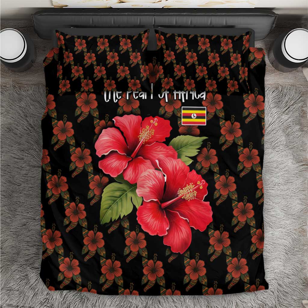 Uganda Bedding Set - Hibiscus Flower Pattern and The Pearl of Africa Text