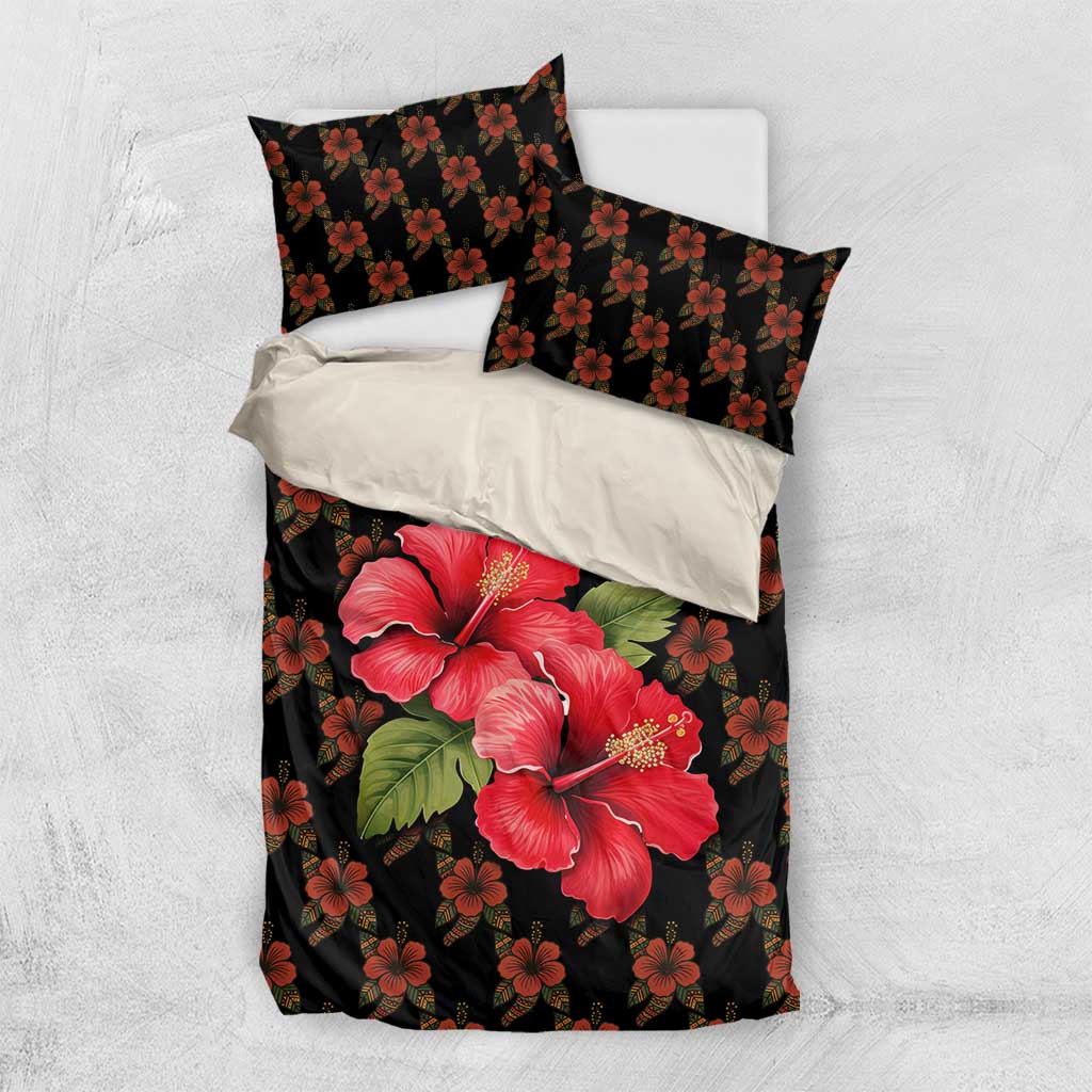 Uganda Bedding Set - Hibiscus Flower Pattern and The Pearl of Africa Text