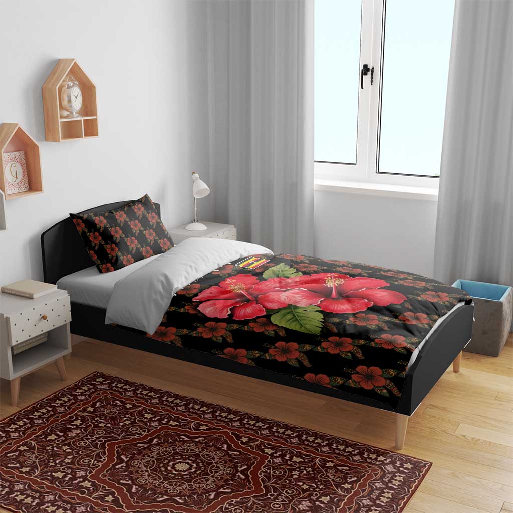 Uganda Bedding Set - Hibiscus Flower Pattern and The Pearl of Africa Text