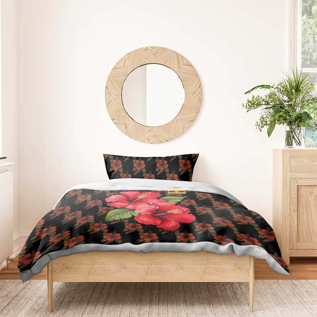 Uganda Bedding Set - Hibiscus Flower Pattern and The Pearl of Africa Text