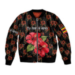 Uganda Bomber Jacket - Hibiscus Flower Pattern and The Pearl of Africa Text