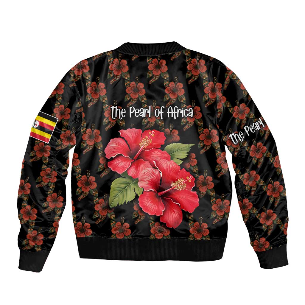 Uganda Bomber Jacket - Hibiscus Flower Pattern and The Pearl of Africa Text