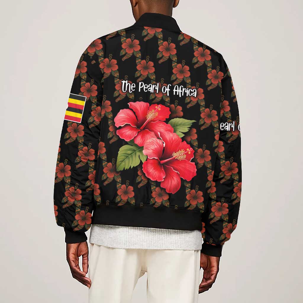 Uganda Bomber Jacket - Hibiscus Flower Pattern and The Pearl of Africa Text