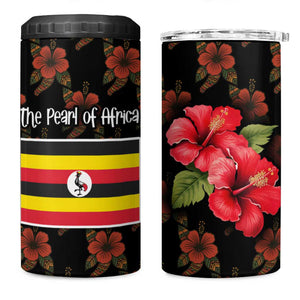 Uganda 4 in 1 Can Cooler Tumbler - Hibiscus Flower Pattern and The Pearl of Africa Text
