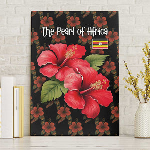 Uganda Canvas Wall Art - Hibiscus Flower Pattern and The Pearl of Africa Text