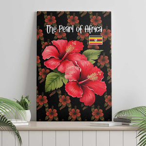Uganda Canvas Wall Art - Hibiscus Flower Pattern and The Pearl of Africa Text