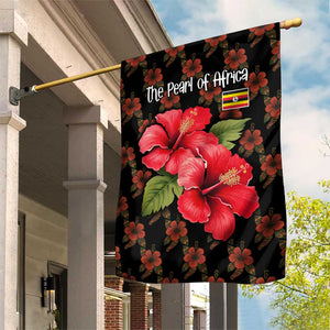 Uganda Garden Flag - Hibiscus Flower Pattern and The Pearl of Africa Text