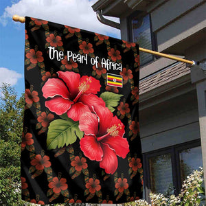Uganda Garden Flag - Hibiscus Flower Pattern and The Pearl of Africa Text