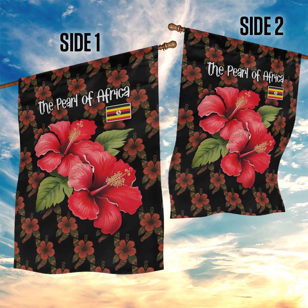 Uganda Garden Flag - Hibiscus Flower Pattern and The Pearl of Africa Text