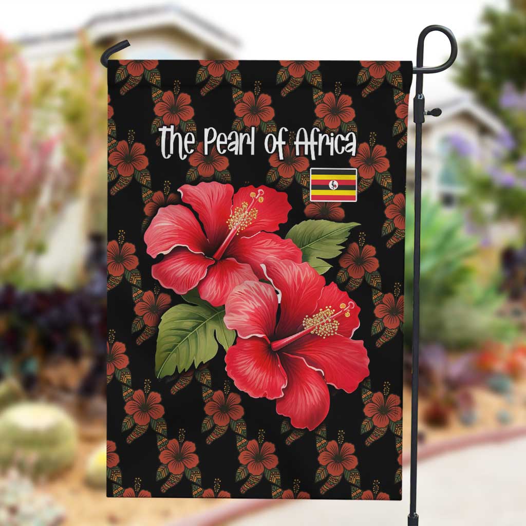 Uganda Garden Flag - Hibiscus Flower Pattern and The Pearl of Africa Text