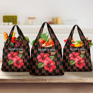 Uganda Grocery Bag - Hibiscus Flower Pattern and The Pearl of Africa Text