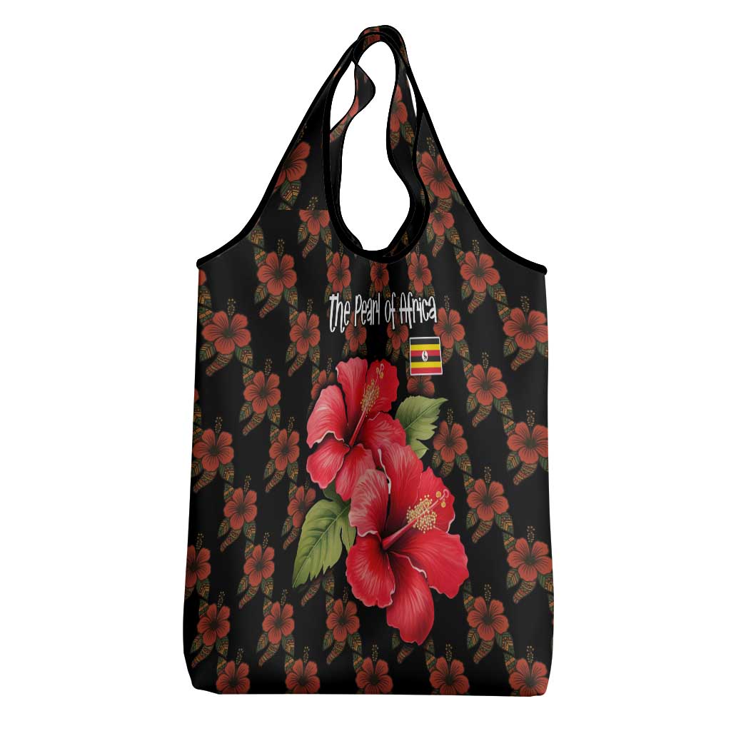 Uganda Grocery Bag - Hibiscus Flower Pattern and The Pearl of Africa Text