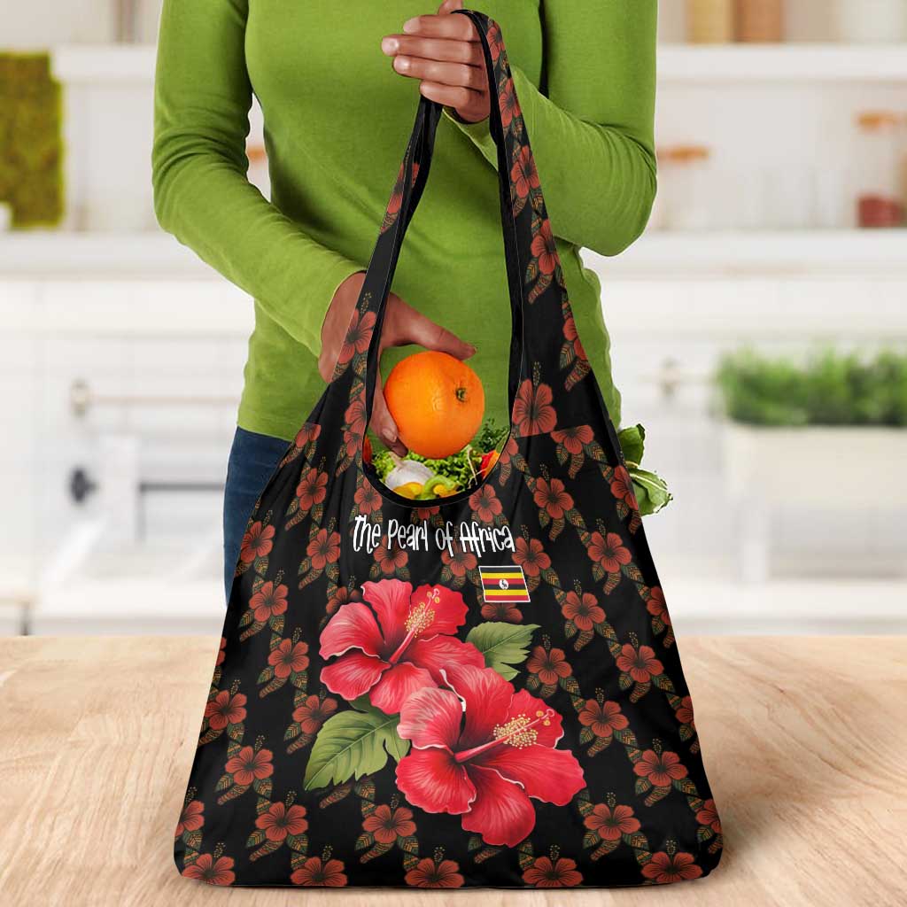 Uganda Grocery Bag - Hibiscus Flower Pattern and The Pearl of Africa Text