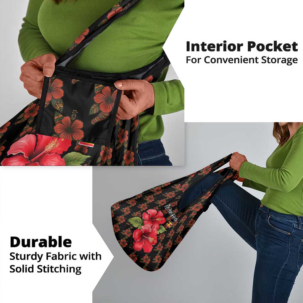 Uganda Grocery Bag - Hibiscus Flower Pattern and The Pearl of Africa Text