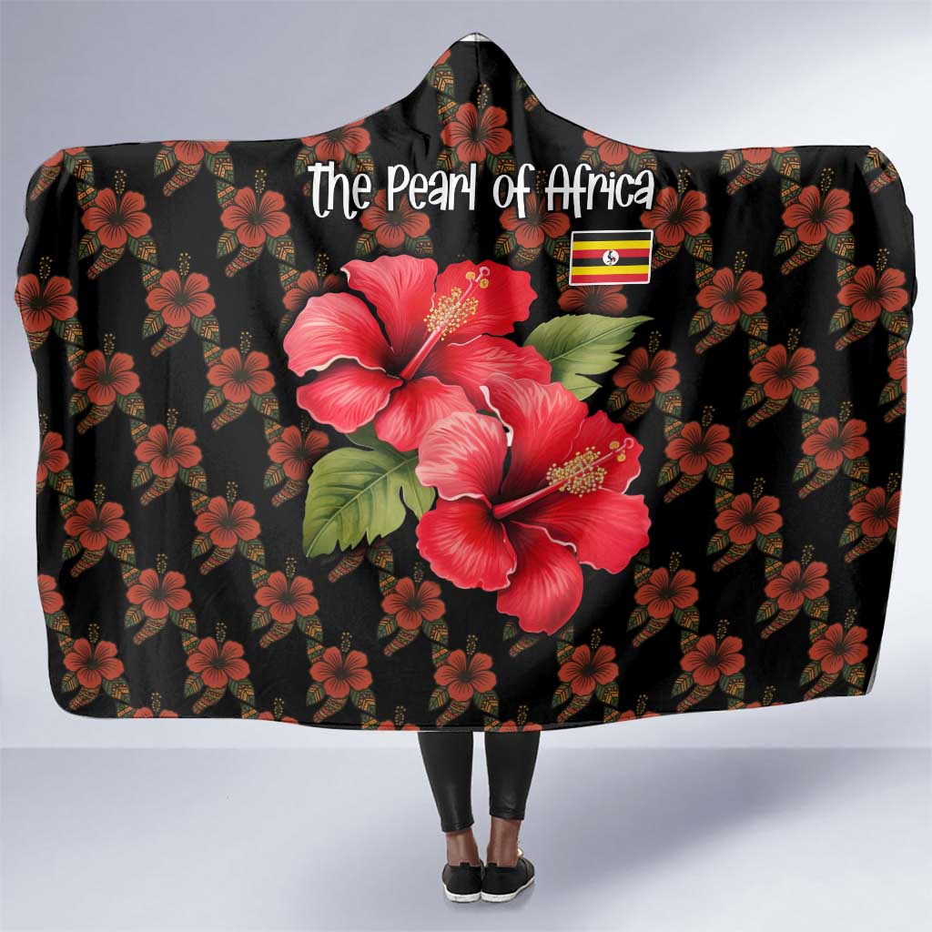 Uganda Hooded Blanket - Hibiscus Flower Pattern and The Pearl of Africa Text