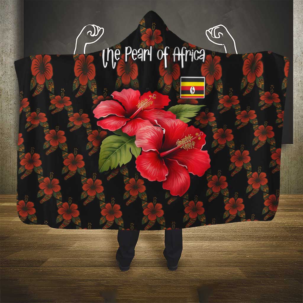 Uganda Hooded Blanket - Hibiscus Flower Pattern and The Pearl of Africa Text