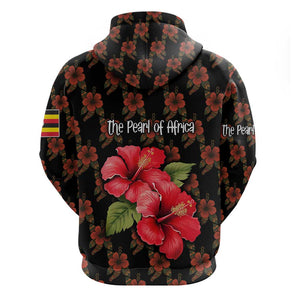 Uganda Hoodie - Hibiscus Flower Pattern and The Pearl of Africa Text