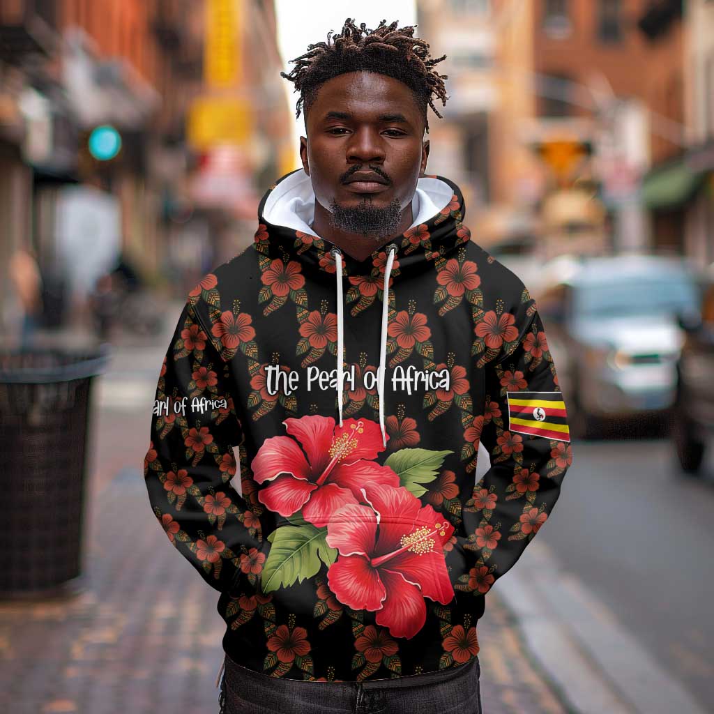 Uganda Hoodie - Hibiscus Flower Pattern and The Pearl of Africa Text