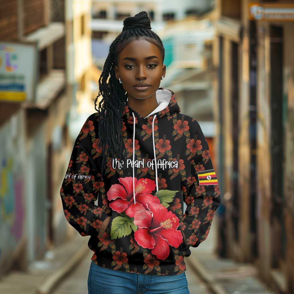 Uganda Hoodie - Hibiscus Flower Pattern and The Pearl of Africa Text