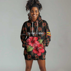 Uganda Hoodie Dress - Hibiscus Flower Pattern and The Pearl of Africa Text