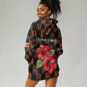 Uganda Hoodie Dress - Hibiscus Flower Pattern and The Pearl of Africa Text