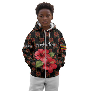 Uganda Kid Hoodie - Hibiscus Flower Pattern and The Pearl of Africa Text