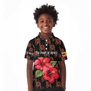 Uganda Kid Polo Shirt - Hibiscus Flower Pattern and The Pearl of Africa Text