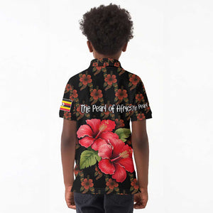 Uganda Kid Polo Shirt - Hibiscus Flower Pattern and The Pearl of Africa Text