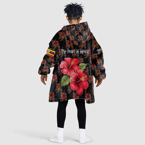 Uganda Kid Wearable Blanket Hoodie - Hibiscus Flower Pattern and The Pearl of Africa Text