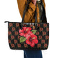 Uganda Leather Tote Bag - Hibiscus Flower Pattern and The Pearl of Africa Text
