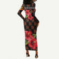 Uganda Long Sleeve Bodycon Dress - Hibiscus Flower Pattern and The Pearl of Africa Text TS04