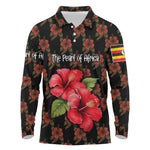 Uganda Long Sleeve Polo Shirt - Hibiscus Flower Pattern and The Pearl of Africa Text