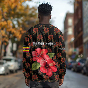Uganda Long Sleeve Shirt - Hibiscus Flower Pattern and The Pearl of Africa Text