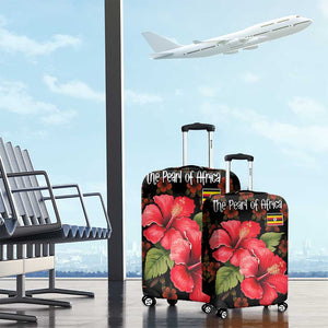 Uganda Luggage Cover - Hibiscus Flower Pattern and The Pearl of Africa Text