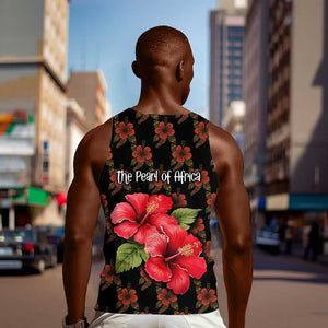 Uganda Men Tank Top - Hibiscus Flower Pattern and The Pearl of Africa Text