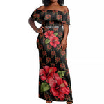 Uganda Off Shoulder Maxi Dress - Hibiscus Flower Pattern and The Pearl of Africa Text