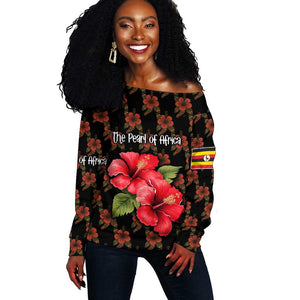 Uganda Off Shoulder Sweater - Hibiscus Flower Pattern and The Pearl of Africa Text