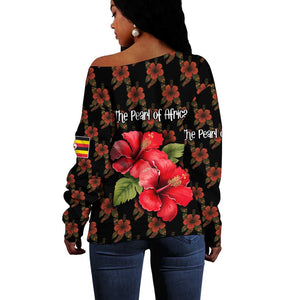 Uganda Off Shoulder Sweater - Hibiscus Flower Pattern and The Pearl of Africa Text