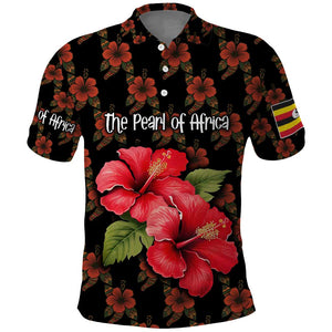 Uganda Polo Shirt - Hibiscus Flower Pattern and The Pearl of Africa Text
