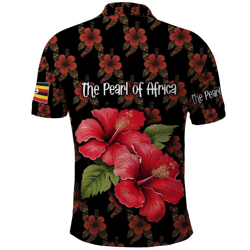 Uganda Polo Shirt - Hibiscus Flower Pattern and The Pearl of Africa Text