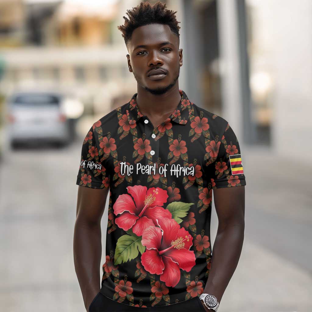 Uganda Polo Shirt - Hibiscus Flower Pattern and The Pearl of Africa Text