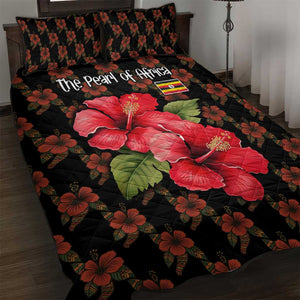 Uganda Quilt Bed Set - Hibiscus Flower Pattern and The Pearl of Africa Text