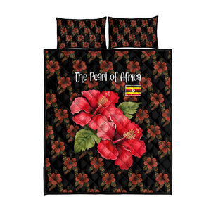 Uganda Quilt Bed Set - Hibiscus Flower Pattern and The Pearl of Africa Text