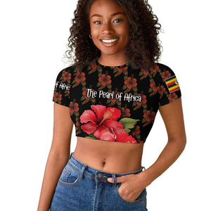 Uganda Raglan Cropped T shirt - Hibiscus Flower Pattern and The Pearl of Africa Text