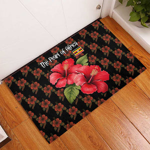 Uganda Rubber Doormat - Hibiscus Flower Pattern and The Pearl of Africa Text