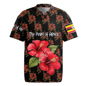Uganda Rugby Jersey - Hibiscus Flower Pattern and The Pearl of Africa Text
