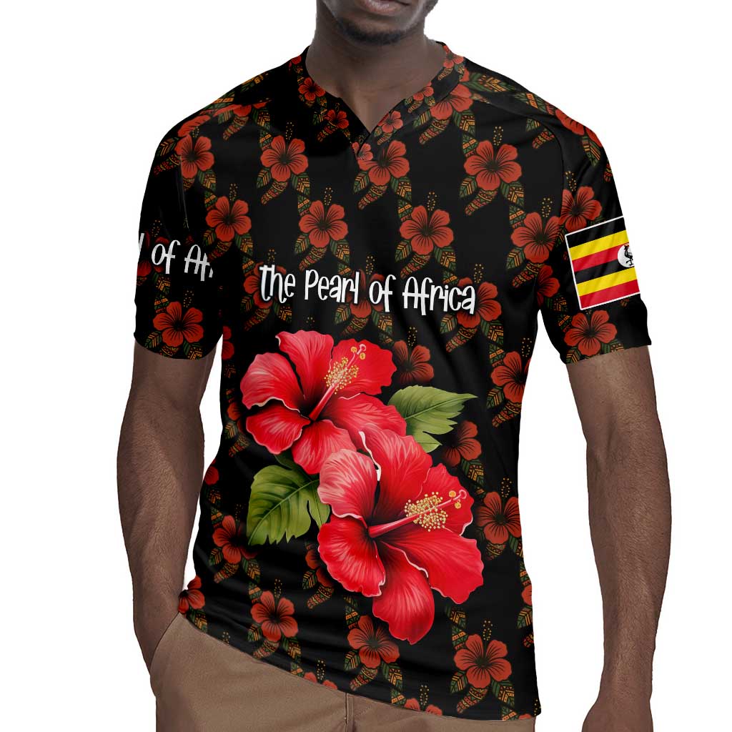 Uganda Rugby Jersey - Hibiscus Flower Pattern and The Pearl of Africa Text