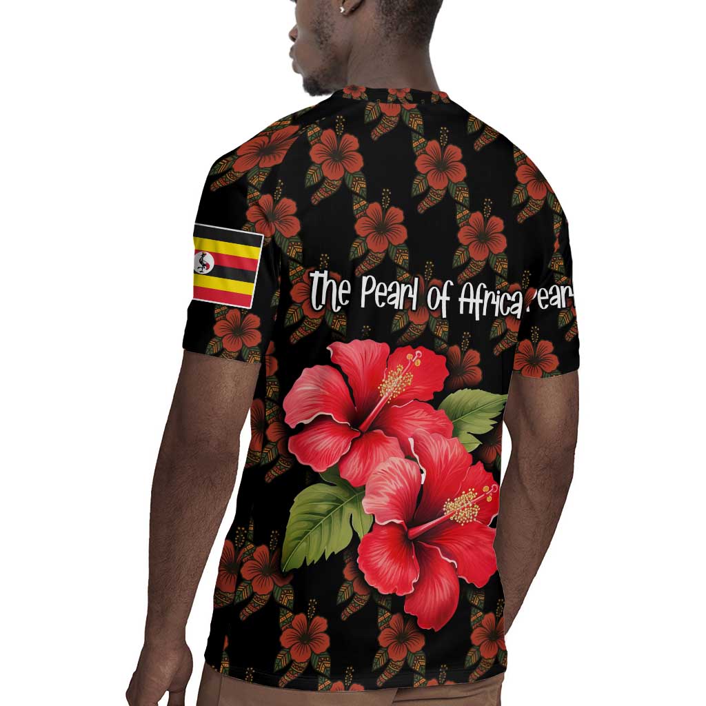 Uganda Rugby Jersey - Hibiscus Flower Pattern and The Pearl of Africa Text